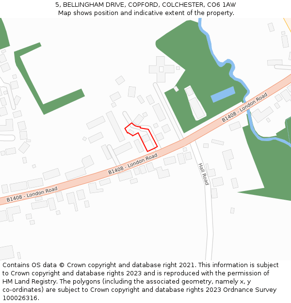 5, BELLINGHAM DRIVE, COPFORD, COLCHESTER, CO6 1AW: Location map and indicative extent of plot