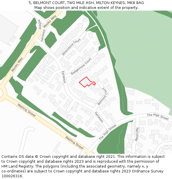 5, BELMONT COURT, TWO MILE ASH, MILTON KEYNES, MK8 8AG: Location map and indicative extent of plot