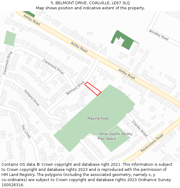 5, BELMONT DRIVE, COALVILLE, LE67 3LQ: Location map and indicative extent of plot