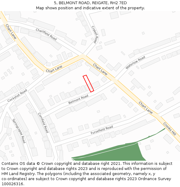 5, BELMONT ROAD, REIGATE, RH2 7ED: Location map and indicative extent of plot