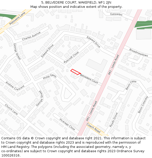 5, BELVEDERE COURT, WAKEFIELD, WF1 2JN: Location map and indicative extent of plot