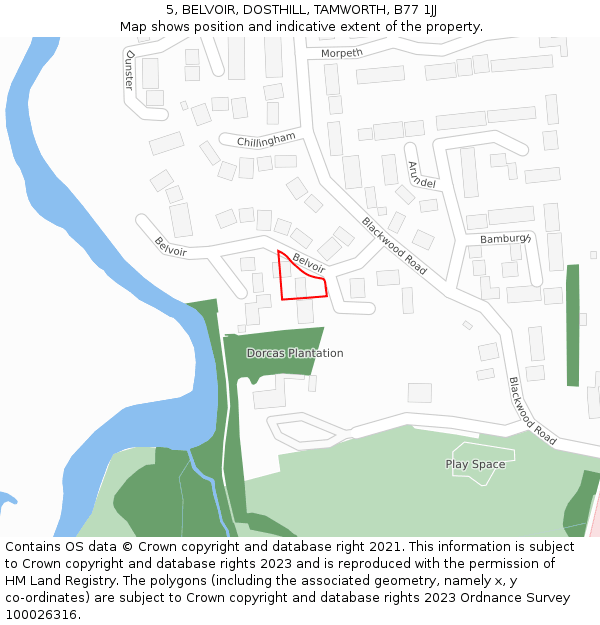 5, BELVOIR, DOSTHILL, TAMWORTH, B77 1JJ: Location map and indicative extent of plot