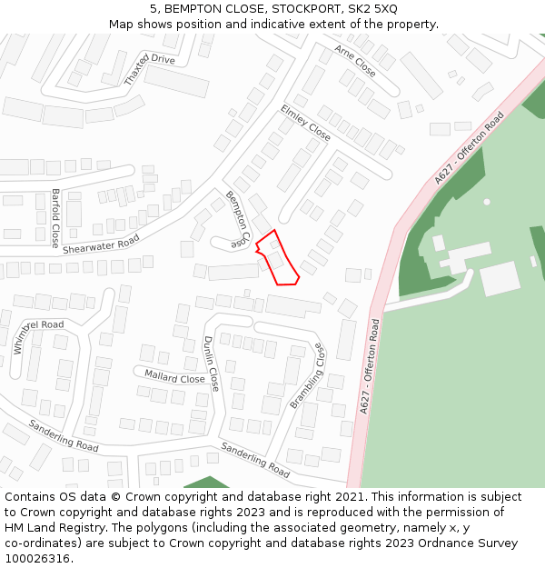 5, BEMPTON CLOSE, STOCKPORT, SK2 5XQ: Location map and indicative extent of plot