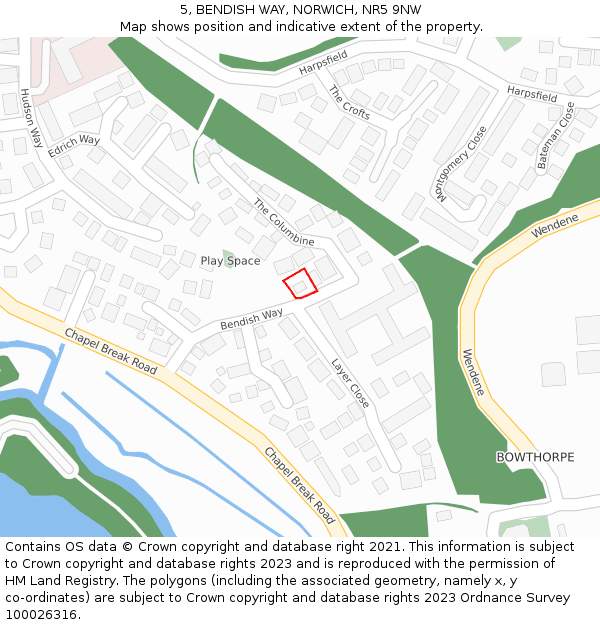 5, BENDISH WAY, NORWICH, NR5 9NW: Location map and indicative extent of plot