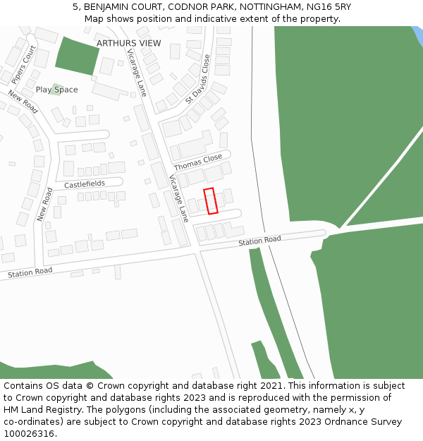 5, BENJAMIN COURT, CODNOR PARK, NOTTINGHAM, NG16 5RY: Location map and indicative extent of plot