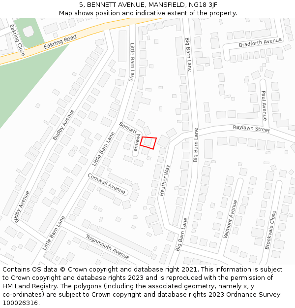 5, BENNETT AVENUE, MANSFIELD, NG18 3JF: Location map and indicative extent of plot