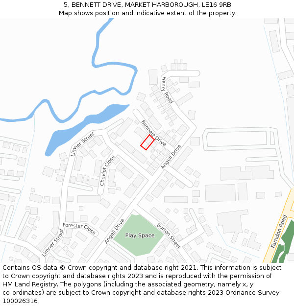 5, BENNETT DRIVE, MARKET HARBOROUGH, LE16 9RB: Location map and indicative extent of plot