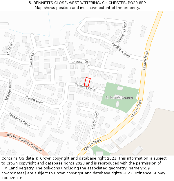 5, BENNETTS CLOSE, WEST WITTERING, CHICHESTER, PO20 8EP: Location map and indicative extent of plot