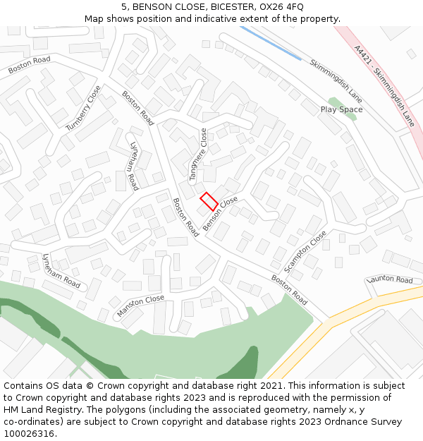5, BENSON CLOSE, BICESTER, OX26 4FQ: Location map and indicative extent of plot