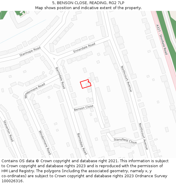 5, BENSON CLOSE, READING, RG2 7LP: Location map and indicative extent of plot