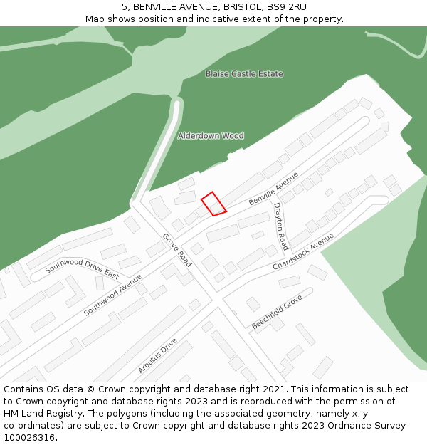 5, BENVILLE AVENUE, BRISTOL, BS9 2RU: Location map and indicative extent of plot