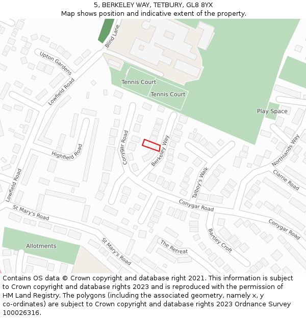 5, BERKELEY WAY, TETBURY, GL8 8YX: Location map and indicative extent of plot