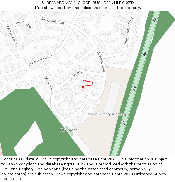 5, BERNARD VANN CLOSE, RUSHDEN, NN10 0ZD: Location map and indicative extent of plot