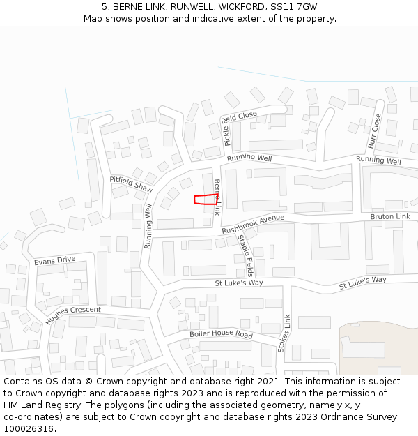 5, BERNE LINK, RUNWELL, WICKFORD, SS11 7GW: Location map and indicative extent of plot
