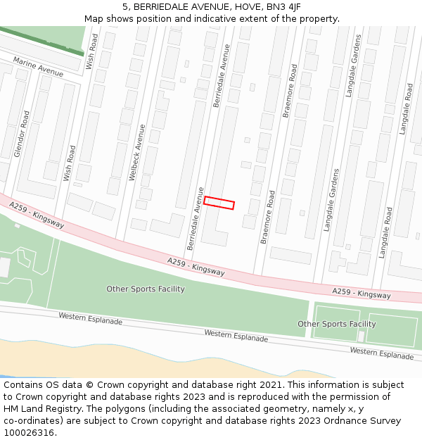 5, BERRIEDALE AVENUE, HOVE, BN3 4JF: Location map and indicative extent of plot