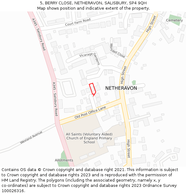 5, BERRY CLOSE, NETHERAVON, SALISBURY, SP4 9QH: Location map and indicative extent of plot