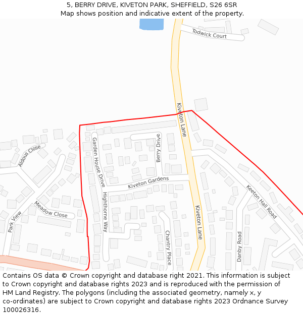 5, BERRY DRIVE, KIVETON PARK, SHEFFIELD, S26 6SR: Location map and indicative extent of plot