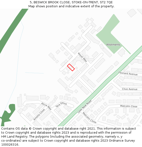 5, BESWICK BROOK CLOSE, STOKE-ON-TRENT, ST2 7QE: Location map and indicative extent of plot