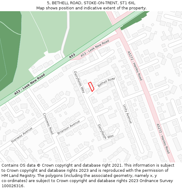 5, BETHELL ROAD, STOKE-ON-TRENT, ST1 6XL: Location map and indicative extent of plot