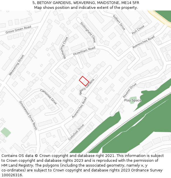 5, BETONY GARDENS, WEAVERING, MAIDSTONE, ME14 5FR: Location map and indicative extent of plot
