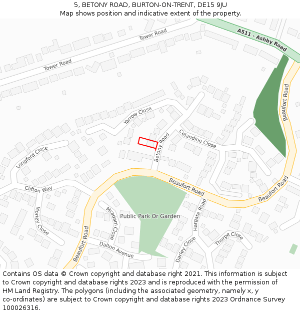 5, BETONY ROAD, BURTON-ON-TRENT, DE15 9JU: Location map and indicative extent of plot