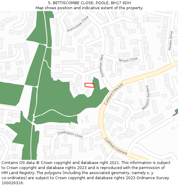 5, BETTISCOMBE CLOSE, POOLE, BH17 9DH: Location map and indicative extent of plot