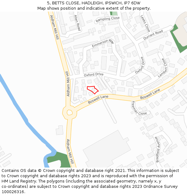 5, BETTS CLOSE, HADLEIGH, IPSWICH, IP7 6DW: Location map and indicative extent of plot