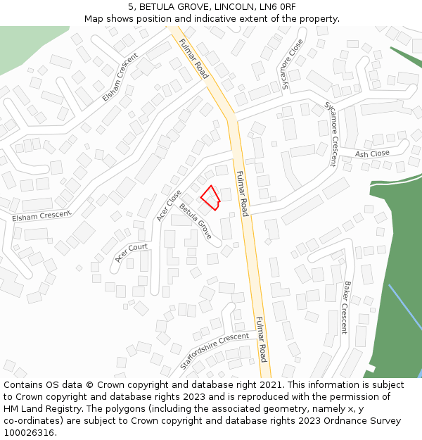 5, BETULA GROVE, LINCOLN, LN6 0RF: Location map and indicative extent of plot