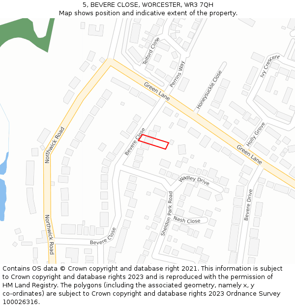 5, BEVERE CLOSE, WORCESTER, WR3 7QH: Location map and indicative extent of plot