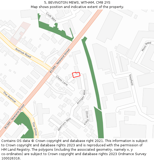 5, BEVINGTON MEWS, WITHAM, CM8 2YS: Location map and indicative extent of plot