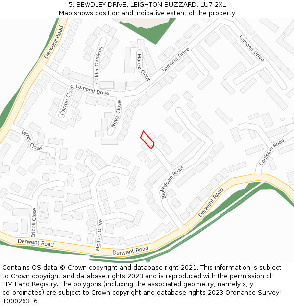 5, BEWDLEY DRIVE, LEIGHTON BUZZARD, LU7 2XL: Location map and indicative extent of plot