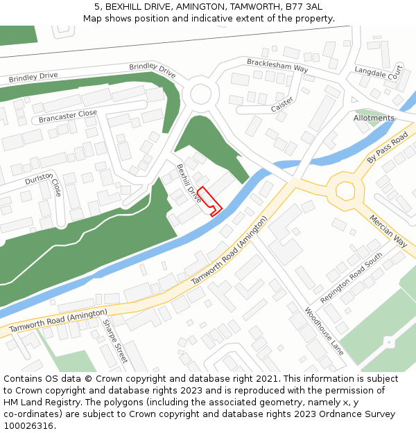 5, BEXHILL DRIVE, AMINGTON, TAMWORTH, B77 3AL: Location map and indicative extent of plot