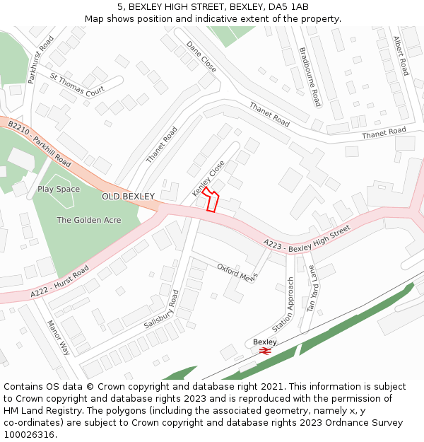 5, BEXLEY HIGH STREET, BEXLEY, DA5 1AB: Location map and indicative extent of plot