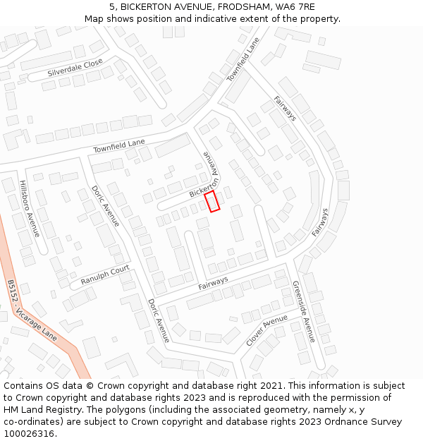 5, BICKERTON AVENUE, FRODSHAM, WA6 7RE: Location map and indicative extent of plot