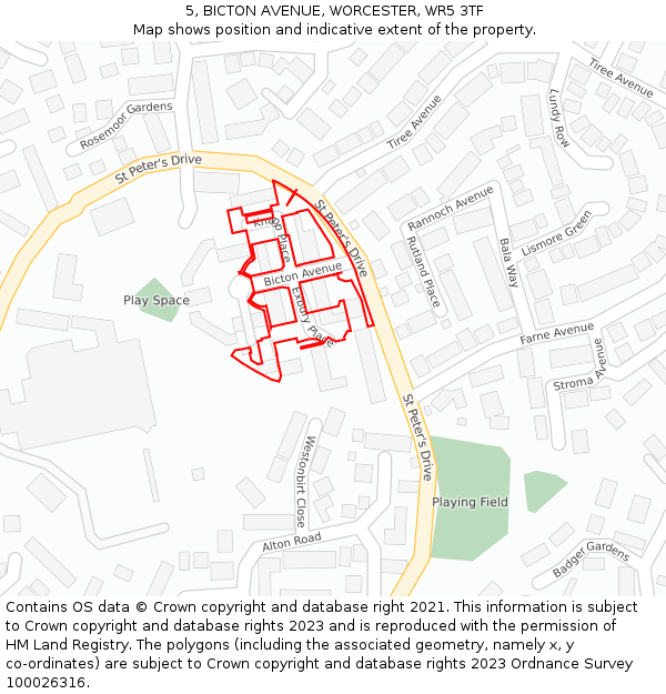 5, BICTON AVENUE, WORCESTER, WR5 3TF: Location map and indicative extent of plot