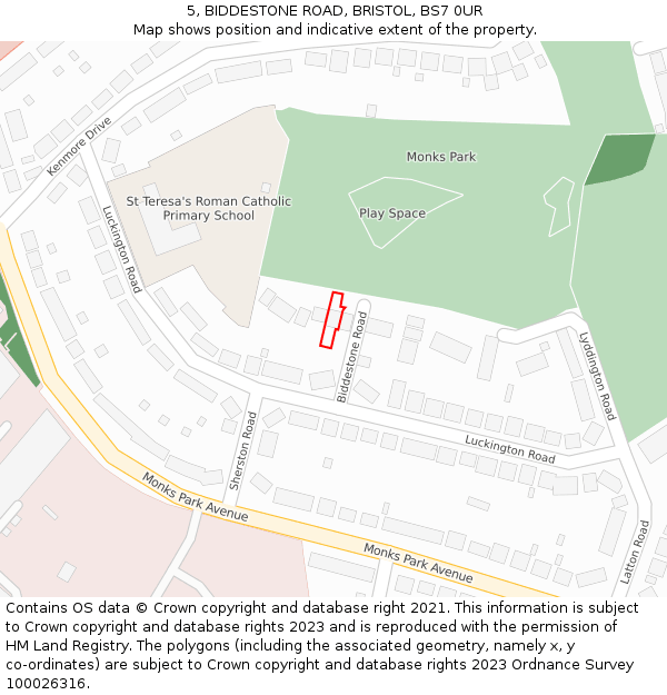 5, BIDDESTONE ROAD, BRISTOL, BS7 0UR: Location map and indicative extent of plot