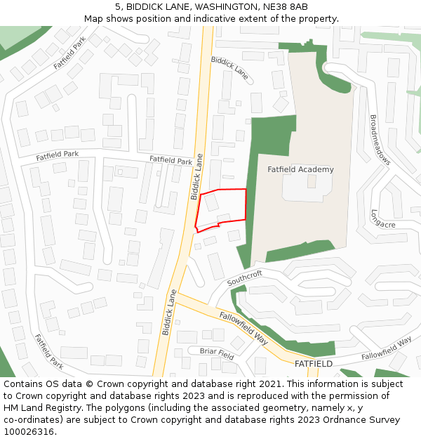 5, BIDDICK LANE, WASHINGTON, NE38 8AB: Location map and indicative extent of plot