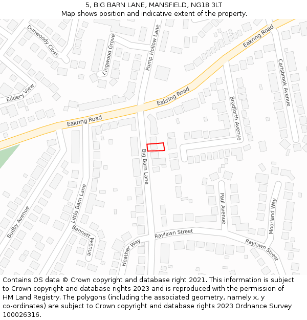 5, BIG BARN LANE, MANSFIELD, NG18 3LT: Location map and indicative extent of plot