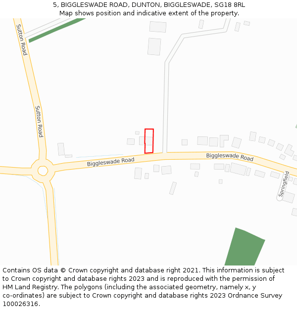 5, BIGGLESWADE ROAD, DUNTON, BIGGLESWADE, SG18 8RL: Location map and indicative extent of plot