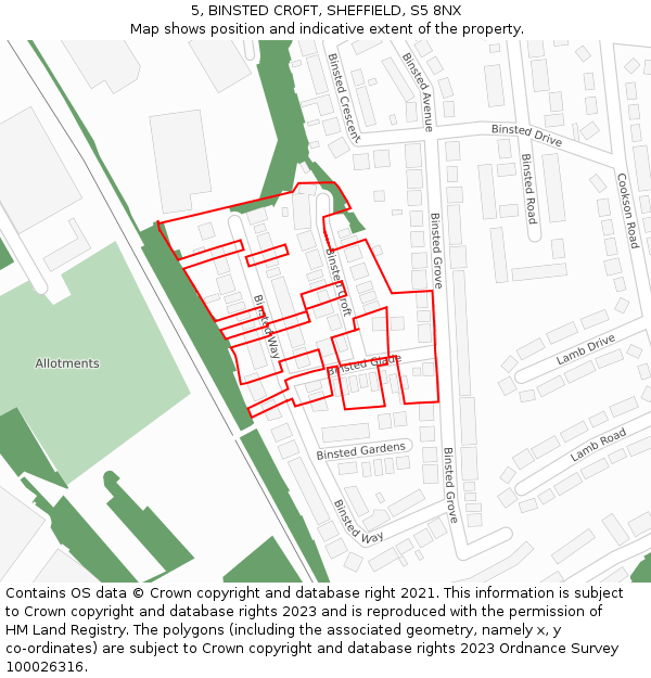 5, BINSTED CROFT, SHEFFIELD, S5 8NX: Location map and indicative extent of plot