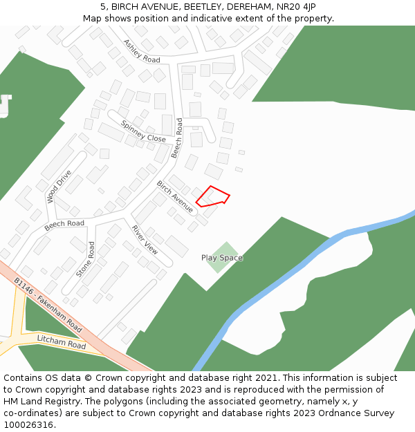 5, BIRCH AVENUE, BEETLEY, DEREHAM, NR20 4JP: Location map and indicative extent of plot