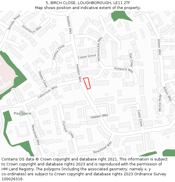 5, BIRCH CLOSE, LOUGHBOROUGH, LE11 2TF: Location map and indicative extent of plot