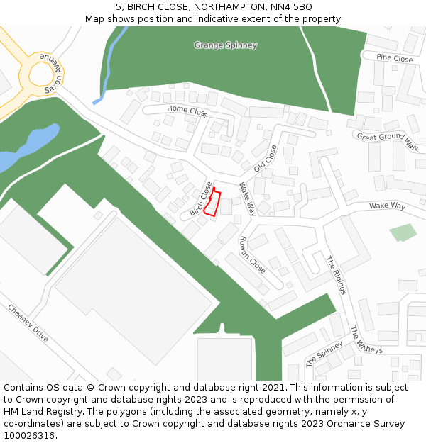 5, BIRCH CLOSE, NORTHAMPTON, NN4 5BQ: Location map and indicative extent of plot