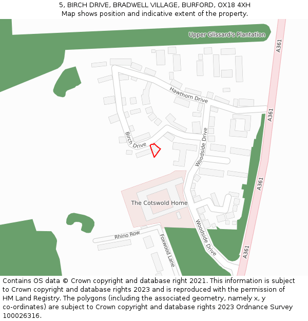 5, BIRCH DRIVE, BRADWELL VILLAGE, BURFORD, OX18 4XH: Location map and indicative extent of plot