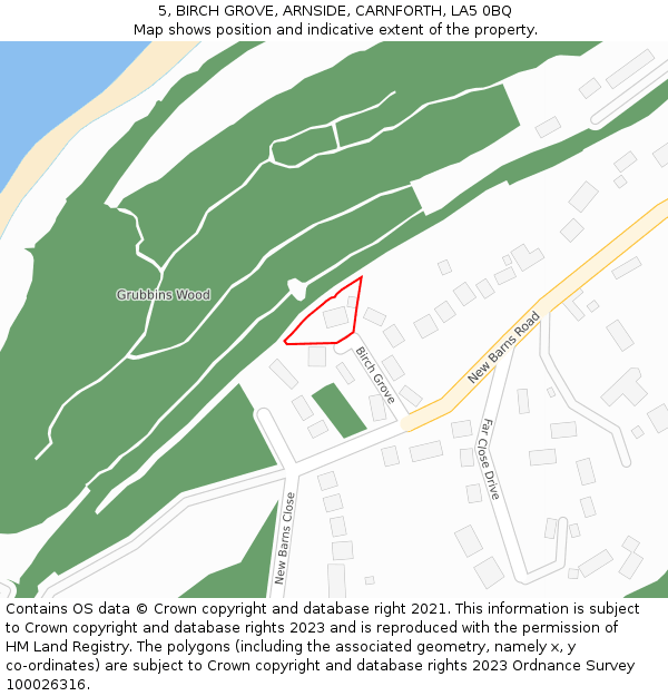 5, BIRCH GROVE, ARNSIDE, CARNFORTH, LA5 0BQ: Location map and indicative extent of plot