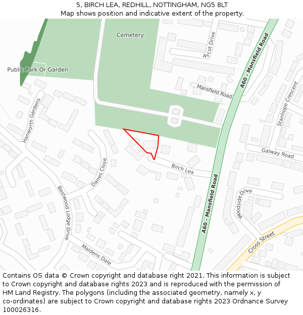 5, BIRCH LEA, REDHILL, NOTTINGHAM, NG5 8LT: Location map and indicative extent of plot