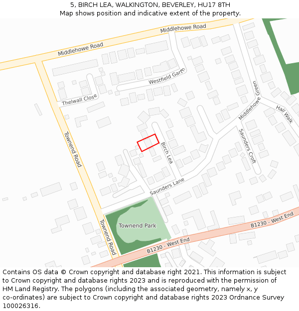 5, BIRCH LEA, WALKINGTON, BEVERLEY, HU17 8TH: Location map and indicative extent of plot