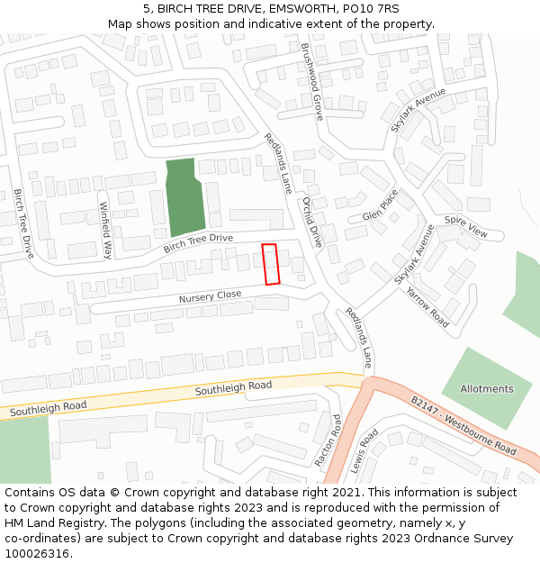5, BIRCH TREE DRIVE, EMSWORTH, PO10 7RS: Location map and indicative extent of plot