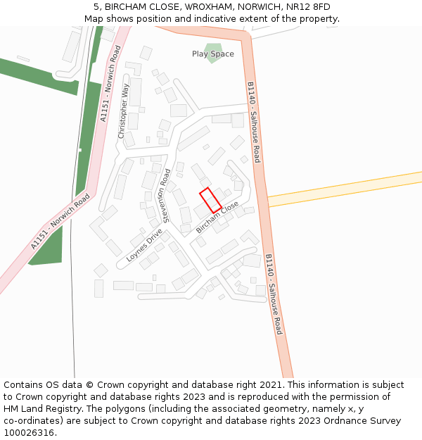 5, BIRCHAM CLOSE, WROXHAM, NORWICH, NR12 8FD: Location map and indicative extent of plot