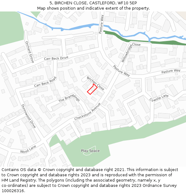 5, BIRCHEN CLOSE, CASTLEFORD, WF10 5EP: Location map and indicative extent of plot